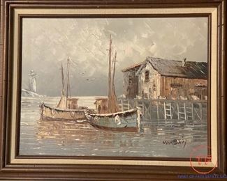 Original Oil on Canvas Harbor Scene by MAX SAVY