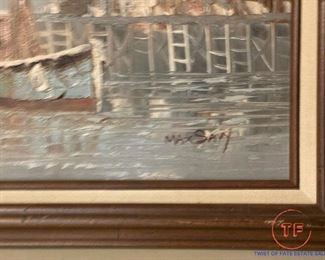 Original Oil on Canvas Harbor Scene by MAX SAVY