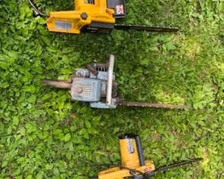 Two Electrical Chainsaws and Vintage Homeline XL12 Chainsaw