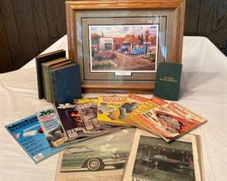 Vintage Car Photo and Assorted Mechanics Magazines