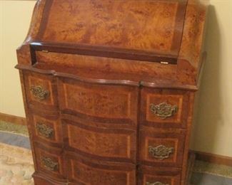 Italian Burl Walnut Drop Front Desk.
