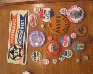 Political Pins and License Plate.