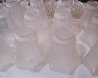 Vintage Etched Glass Light Shades.