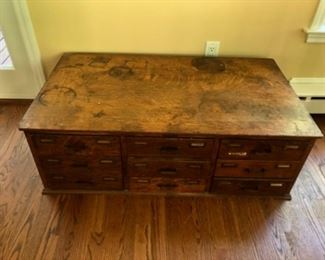 Antique post office coffee table with 9 drawers