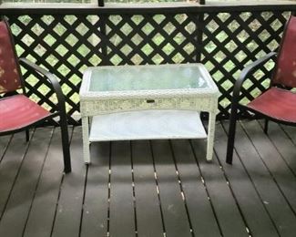 Martha Steward White Wicker & Glass Top Coffee Table and Patio Chairs 