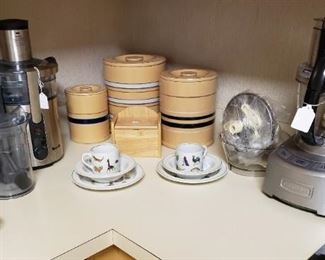 Breville Juicer , Mollie stone Yellow Ware Canisters and Cuisinart Food Processor 