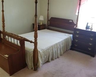 Cherry post bed with dresser and side table 