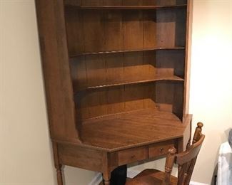 Mid Century Ethan Allen Solid Wood Corner Desk/Hutch with Chair                                                                        78"H x 3ft D (from the corner of room)