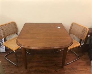 Vintage Maple Drop Leaf Breakfast Table w/Mid-Century Cane Chairs (2)