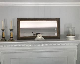 Rectangle Framed Mirror/Mantel Clock/Candlesticks