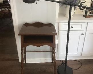 Black Swing Arm Floor Lamp                                               Vintage Wood Telephone Table