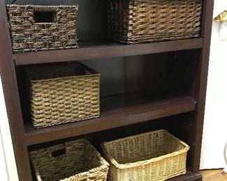Solid Wood Book Shelf/Rattan & Wicker Storage Baskets