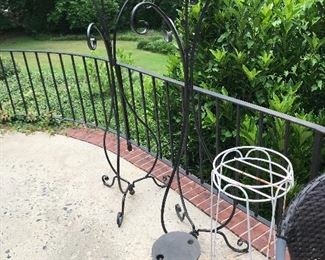 Black Wrought Iron Plant Hangers/White Plant Stand