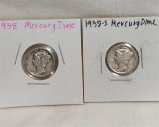 1938, 1943 and 1945 Mercury dimes