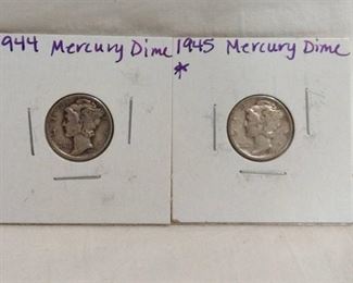 1944 and 1945 Mercury dimes
