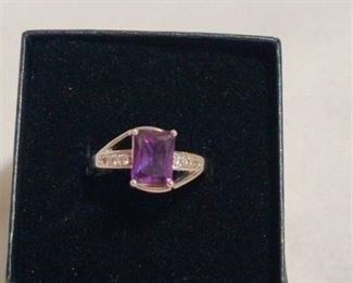 Sterling Silver Purple Amethyst Ring Size 7