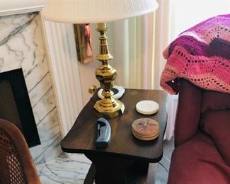 Side table and brass lamp