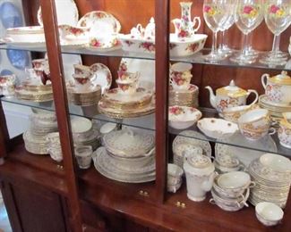 Large collection - 104 pc. Old Country Roses bone china / 110 pc. Theo Haviland New York China. Both are complete and in excellent condition.  Also a cute Japanese tea set, carnival glass plate, & more.