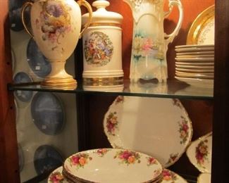 Large collection - 104 pc. Old Country Roses bone china / 110 pc. Theo Haviland New York China. Both are complete and in excellent condition.  Also a cute Japanese tea set, carnival glass plate, & more.