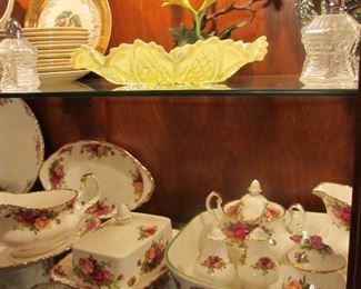 Large collection - 104 pc. Old Country Roses bone china / 110 pc. Theo Haviland New York China. Both are complete and in excellent condition.  Also a cute Japanese tea set, carnival glass plate, & more.