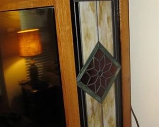 Custom handcrafted & built by a master carpenter w/ stained glass. 2pc. entertainment center.  One-of-a-kind-piece.  TV-SONY BRAVIA 3D television. w/ 4 glasses. 