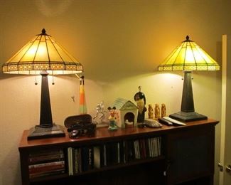 A pair of stained glass lamps.