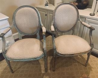 Pair Louis XV French Style Arm Chairs