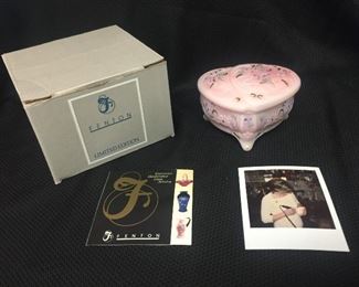 Fenton Music box.  Has box, certification and a picture of the artist signing it.