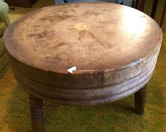 Round butcher block from the commisary.