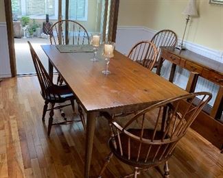Hand made farm table with six hand made Windsor chairs