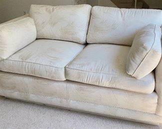 Custom 2-Cushion Sofa In Ivory Silk with Side Pillows - 62"Long - IMMACULATE CONDITION 