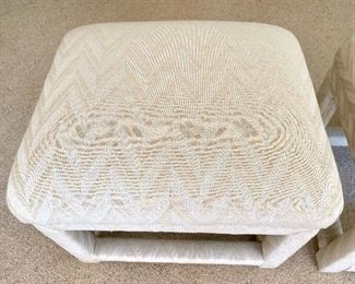 2 Vintage Parson's Style Ottoman Bench Stools Upholstered in Ivory Jacquard Linen (18"L x 22"W x 19"H) 