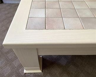 80's-Style Blonde Wood Coffee Table with Beige Tile Inlay (66"L x 30.5"W x 18"H) - EXCELLENT CONDITION 