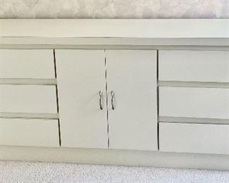1980's Postmodern Cream-colored Formica 6-Drawer, 2-Door Round-Edge Dresser/ Sideboard (74.5"W x 17.5"D x 31"H) - EXCELLENT CONDITION