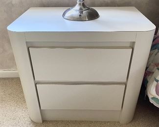 1980's Postmodern Cream-colored Formica 2-Drawer, Round-Edge Side Table (25.5"W x 17.5"D x 22"H) - EXCELLENT CONDITION