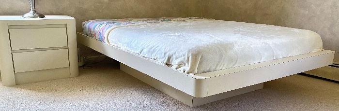 1980's Postmodern Cream-colored Formica Floating Platform Full/Double-size Bed Frame (with or without mattress) (79"L x 57"W x 17"H) - EXCELLENT CONDITION 
