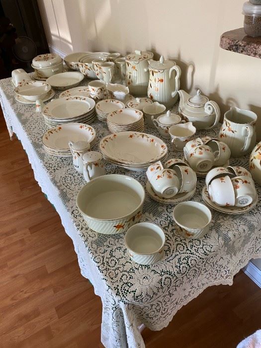 , vintage set of dishes and serving pieces of Superior Hall Quality Dinnerware “Autumn Leaf” - Mary Dunbar Jewel