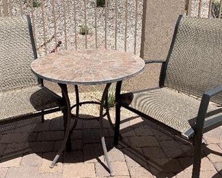 Slingback Chairs pr, Tile Top Table 