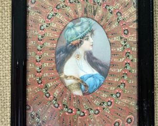 ANTIQUE VICTORIAN PRINT with  MAT MADE OF OLD  CIGAR BANDS