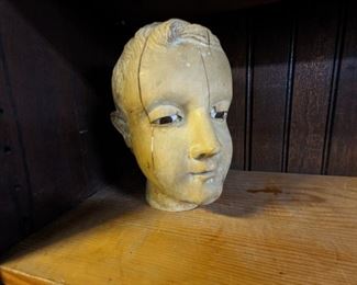 ANTIQUE CARVED WOOD HEAD with GLASS EYES