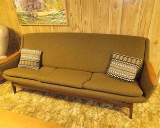 $1800.00, Gerhard Berg Teak Sofa for LK Hjelle vg condition original upholstery 86" long, we also have the two matching chairs available for presale