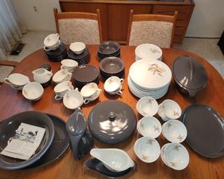 $450.00, 1950s Interplay Iroquois Russel Wright Woodvine Pattern, service for 12, plus coffee pot, 2 platters, soup tureen, gravy boat, cream an sugar, salt and pepper VG condition like new
