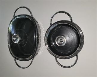 $35.00, 2 black glass Corning wear with aluminium serving 2.5 & 3.5