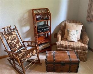Vintage Cane Rocking Chair, Accent Chair, Small Vintage Trunk