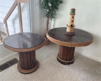 Vintage Wooden Spool Nautical Round Side Tables (Matches Large Table w/ bench seats)