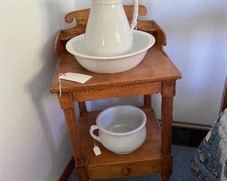 Antique Dry Sink, Pitcher & Bowl