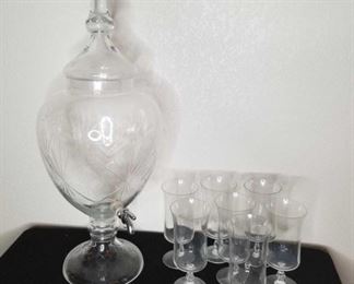 Etched Decanter and Crystal Glasses
