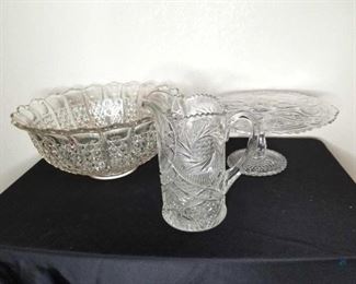 Pressed Glass Punch Bowl and Cake Plate
