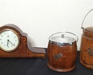 Vintage Clock & Wooden Crocks
