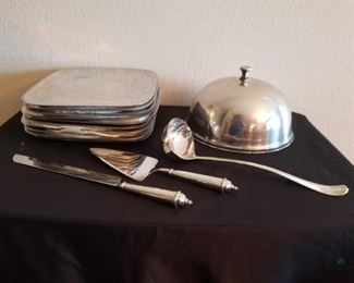 Pewter Chargers and Serving Set
